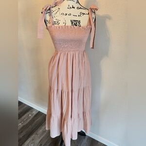 Petal & Pup Smocked Top Tie Shoulder Women's Tiered Midi Dress Size 4